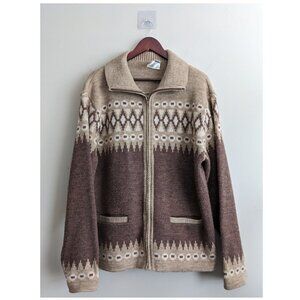 Vintage White Ram Wool Acrylic Jacket Zip Nordic Sweater